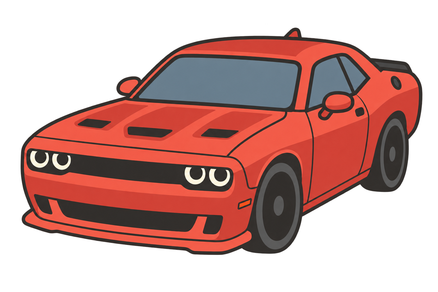 Illustration of the red Dodge Challenger SRT Hellcat