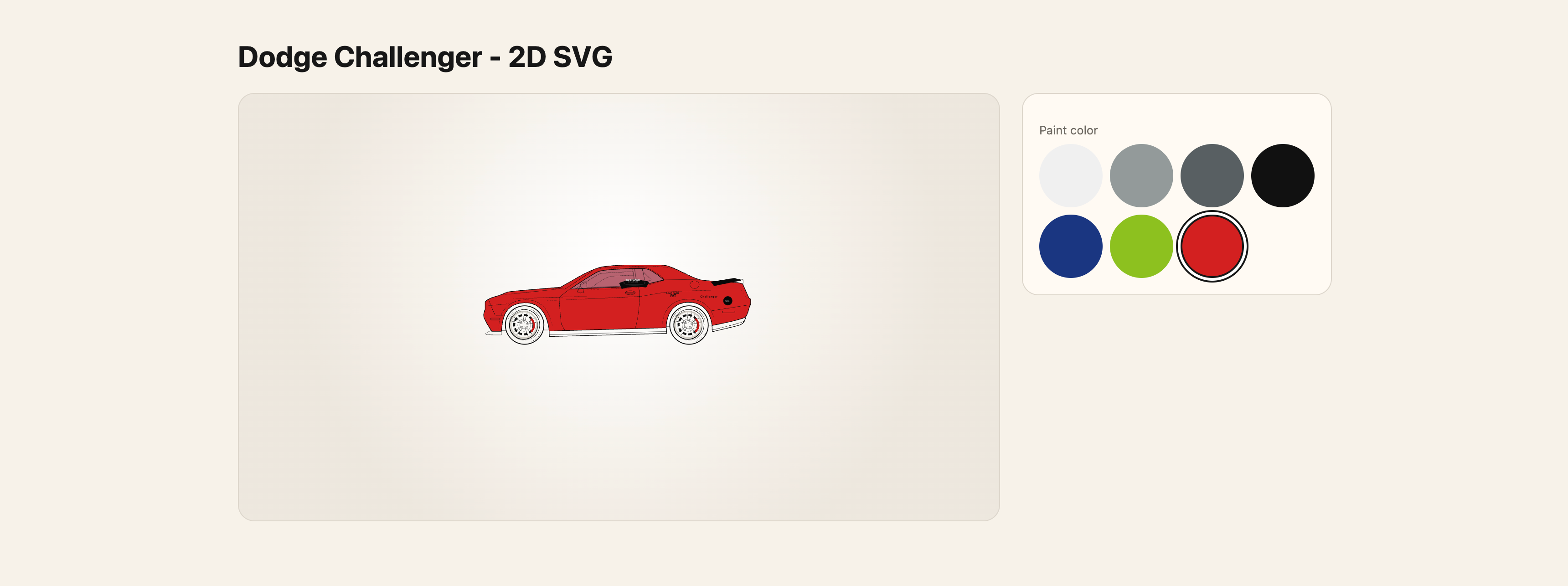 2D SVG version of the Dodge Challenger configurator