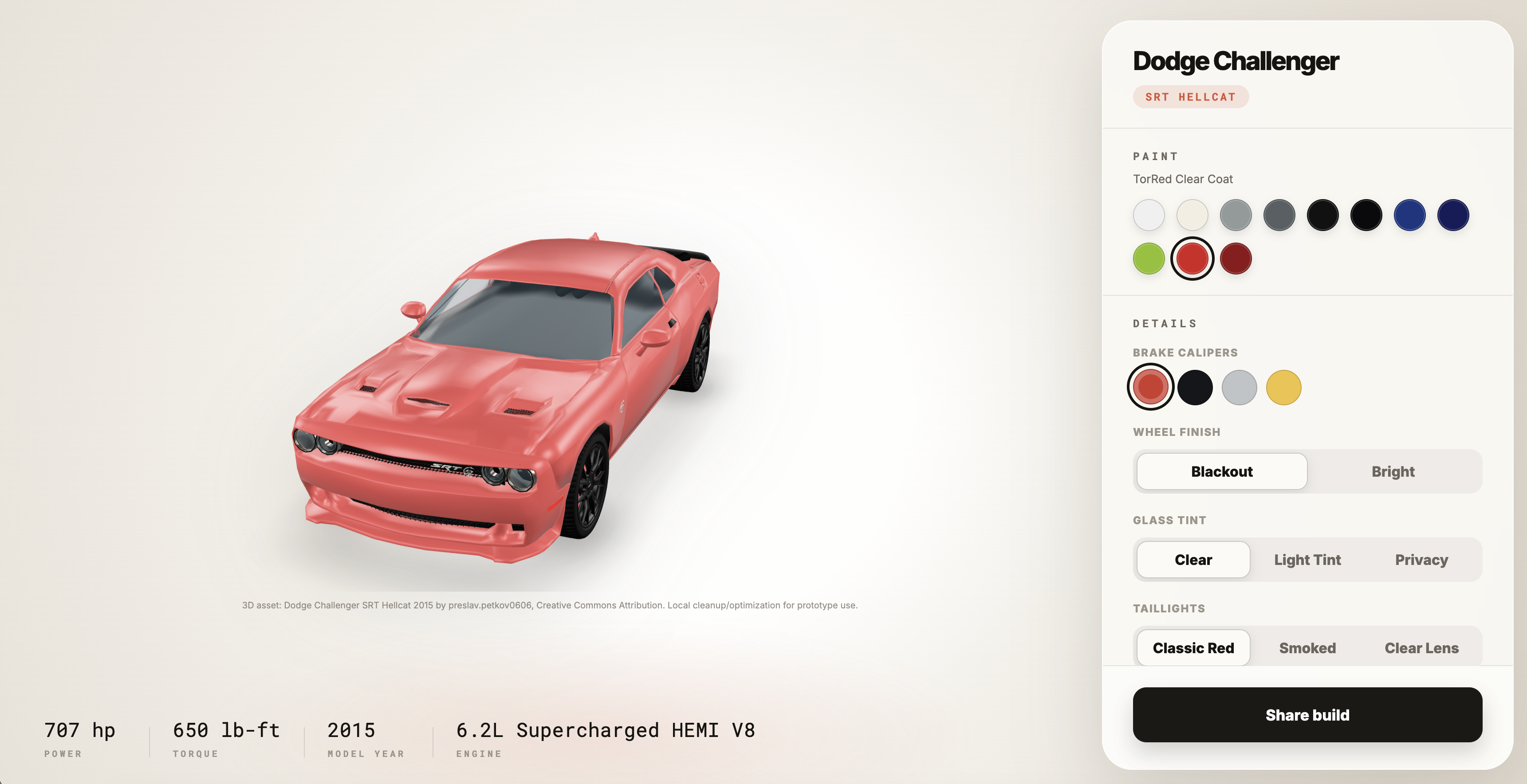 3D Dodge Challenger configurator interface